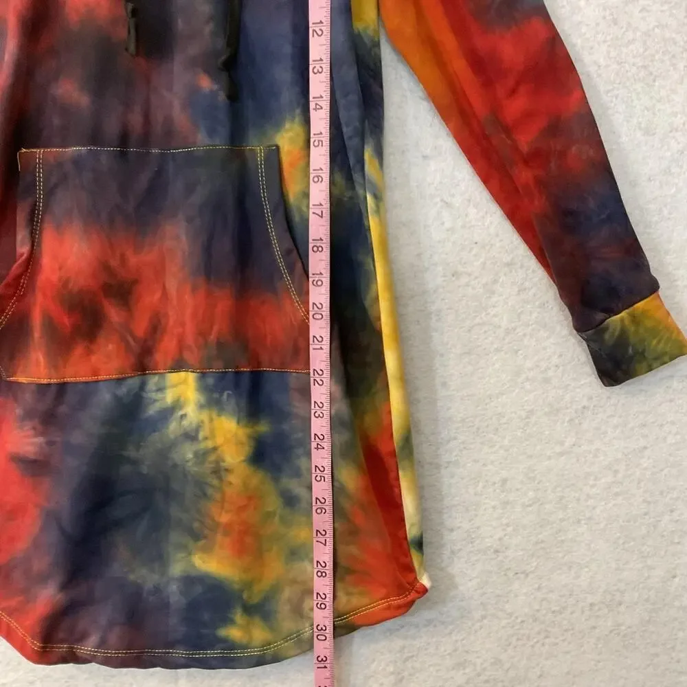 Tove Dress Womens Small Multicolor Tie Dye Hooded‎ Cold Shoulder Fleece Mini